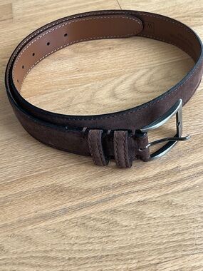 Classic Men's Brown Suede Leather Belt with Brushed Metal Buckle